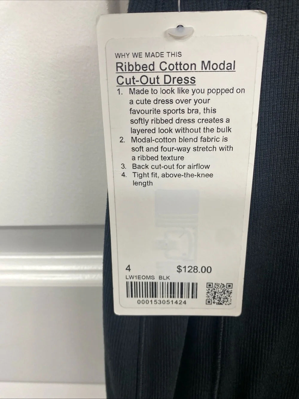 Lululemon Ribbed Cotton Modal Cut Out Dress  Black Cutout Back Athletic 4 Racer